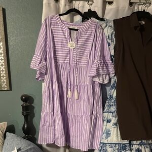 Purple Striped Dress with Tassels